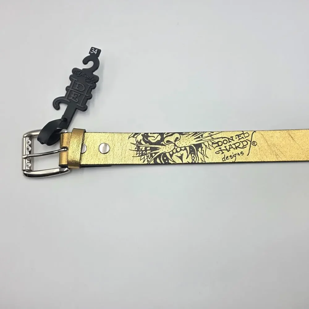 Ed by Ed Hardy designs Men's Size 34 Graphic Belt Color Gold New